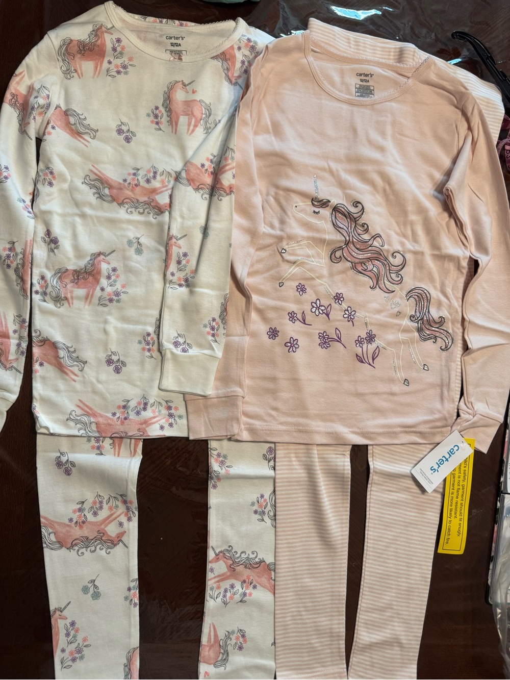 Carter's NWT Girls Snug Fitting Pink and White Unicorn 2-Pack Pajama Set Sz 12